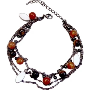 Eevah Morne De Salle - With 1 Tag - Bracelet-agate Beads Twist Around Gunmetal Chains With Three Gunmetal Oval Charms