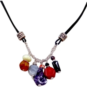 Eevah Tribal Beauty - With Tag - Leather Cord Holds Coral And Blue Lapis Nuggets With Amazonite And Butter Jade Beads