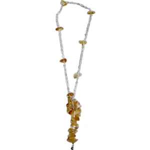 Eevah - Sparking Citrine Nuggets On Silver Tone Chain 'y' Style. Necklace