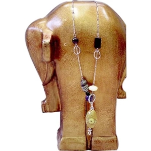 Eevah Wild Plains - With Tag - Silver Toned Necklace With Amber, Yellow, Green, Black Hued Beads. Aprrox 24" Long