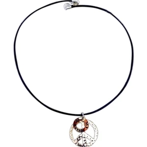 Eevah Let There Be Peace - Silver Toned Peace Sign Charm And Copper Circle Charm Necklace