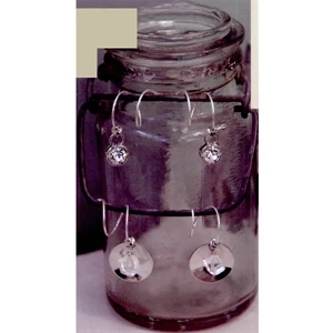 Eevah Sparking Disc - Silver Toned Disk Hang Behind Clear Cube Beads Earrings