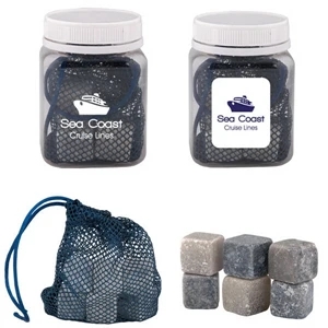 Ice Rocks - Six Soapstone Ice Rocks In A Clear Plastic Container With White Pp Twist Off Lid