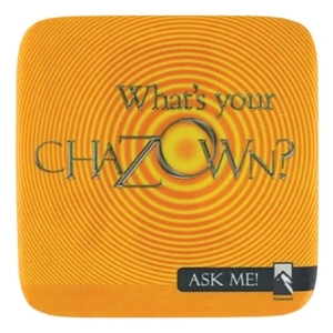 2" Square Celluloid Button With Rounded Edges Laminated With Clear Mylar Film
