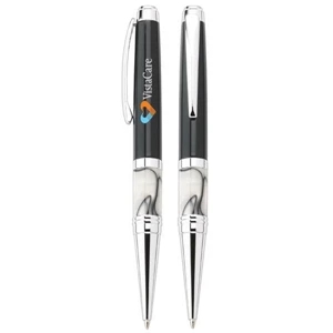 Tuscany - Twist-action Ballpoint Metal Pen With Black Gloss Barrel And White Marbled Accents