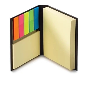 Easi-notes (r) - Hard Cover Note Box With Black Cover With Adhesive Pads And Flags Strip Pads