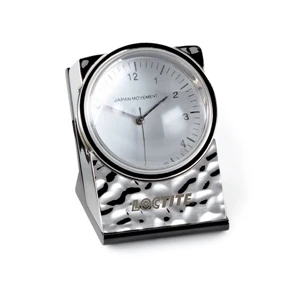 Signature - Desktop Clock With Rippled Chrome Finish, Removable Acrylic Magnifier & Glass Base