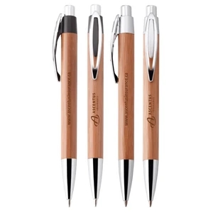 Asia - Push-action Ballpoint Pen With Bamboo Barrel, Metal Plunger And Tip