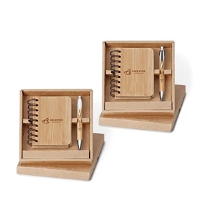 Asia - 2-piece Bamboo Gift Set With Push-action Ballpoint Pen And Jotter
