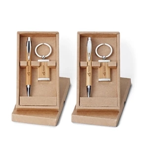 Asia - 2-piece Bamboo Gift Set With Push-action Ballpoint Pen And Key Ring