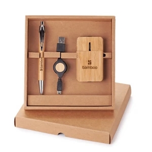 Bamboo - Travel Set Includes Bamboo Ballpoint Pen, Bamboo Mouse & Usb/mini Usb Cable