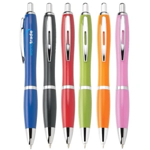 Isadora - Push-action Ballpoint Plastic Pen With Solid Color, Chrome Trim And Metal Clip