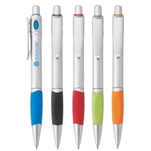 Atom - Push-action Ballpoint Plastic Pen With Satin Silver Barrel And Translucent Accents
