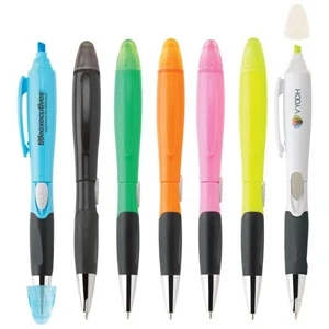Blossom - Plastic Pen/highlighter With Neon Colored Finish, Slide-action & Comfort Black Grip