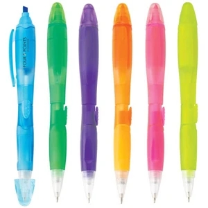 Blossom - Ballpoint Plastic Pen/highlighter With Translucent Finish & Slide Action Function