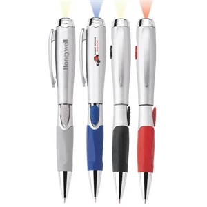 Silver Blossom - Ballpoint Plastic Pen/light With Satin Silver Finish, Slide-action & Colored Grip