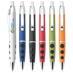 Vortex - Push-action Ballpoint Plastic Pen With Chrome Trim And Decorative Black Grips