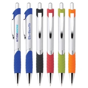 Neutron - Push-action Ballpoint Plastic Pen With Satin Silver Barrel And Ridged Comfort Grip