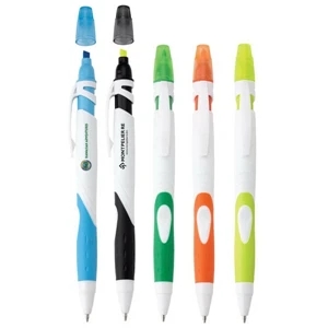 Fame - Plastic White Pen/highlighter With Neon Colored Comfort Grip & Push-action Function