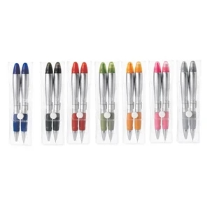 Blossom - Ballpoint Plastic Pen/highlighter And Slide-action Pencil/eraser Two-piece Set