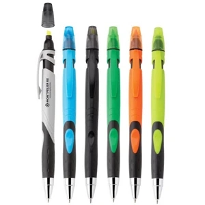 Fame - Push Action Ballpoint Plastic Pen/highlighter With Colored Barrel And Chrome Tip
