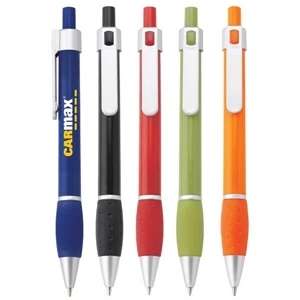 Aero - Push-action Ballpoint Plastic Pen With Silver Plastic Clip And Colored Grip