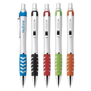 Lightning - Push-action Ballpoint Plastic Pen With Satin Silver Barrel And Colored Grip
