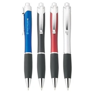 Debonair - Push-action Ballpoint Plastic Pen With Satin Silver And Chrome Trim