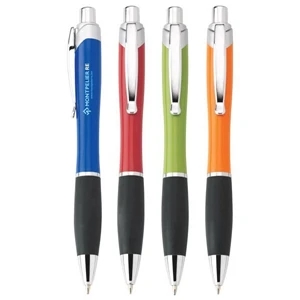 Debonair - Push-action Ballpoint Plastic Pen With Solid Colored Finish, Grip & Chrome Trim