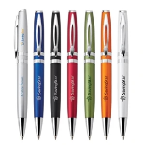 Lara - Plastic Ballpoint Pen With Twist-action Pen Function & Retro Metallic Finish