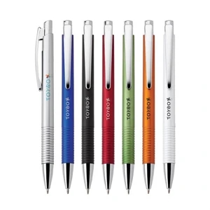 Pilar - Plastic Ballpoint Pen With Retro Metallic Finish And Ridges On Lower Barrel