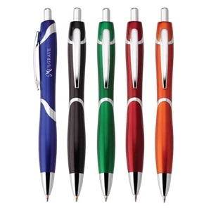 Benson - Push-action Ballpoint Plastic Pen With Metallic Finish, Chrome Trim & Accents