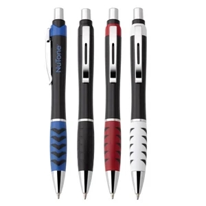 Lightning - Plastic Black Ballpoint Pen With Chrome Trim, Colored Grips & Metal Center Band
