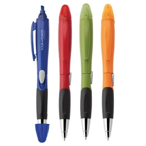 Blossom - Ballpoint Plastic Pen/highlighter With Solid Color Finish & Slide-action & Grip