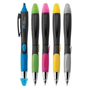 Blossom - Plastic Pen/highlighter With Black Finish, Chrome Tip, Comfort Grip & Slide-action