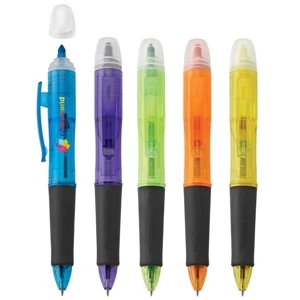 Alloy - Twist-action Ballpoint Plastic Pen/highlighter With Neon Colored Translucent Finish