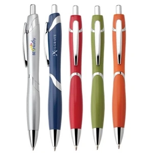 Benson - Push-action Ballpoint Plastic Pen With Solid Colored Finish, Chrome Trim & Accents