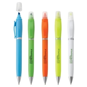 Duet - Twist-action Plastic Pen/highlighter Has Neon Colored Finish & Satin Silver Trim