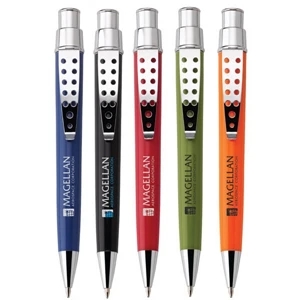 Calypso - Push Action Plastic Pen With Solid Color Finish, Metal Tip, Clip & Plunger