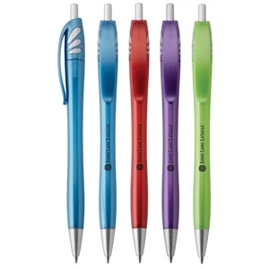 Stella - Push-action Ballpoint Plastic Pen With Iridescent Barrel And Satin Silver Trim