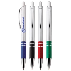 Cyrus - Push-action Ballpoint Plastic Pen With Satin Silver Barrel And Chrome Trim