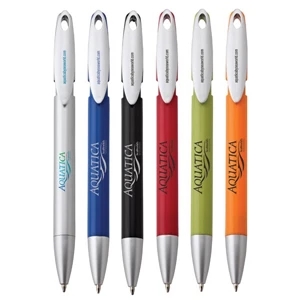 Ethos - Push-action Ballpoint Plastic Pen With Solid Colored Finish & Matte Silver Trim