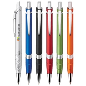 Milo - Plastic Ballpoint Pen With Retro Metallic Finish And Ridges On Lower Barrel