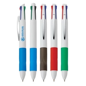 Razzo - Plastic White Slide-action Pen With Colored Trim And Comfort Grip