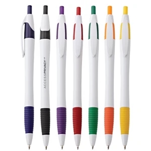 Payton - Push-action Ballpoint Plastic Pen With White Barrel And Colored Comfort Grip