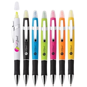 Viva - Plastic Twist-action Ballpoint Pen/highlighter With Neon Colored Barrel & Grip