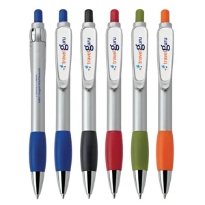 Christi - Plastic Ballpoint Pen With Satin Silver Barrel, Push-action & Colored Rubber Grip