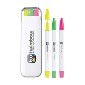 Donatella - White Plastic Highlighter Caddy With Yellow, Green & Pink Highlighters