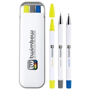 Franco - Writing Tool Caddy With Highlighter, Pencil And Pen; All With White Barrels