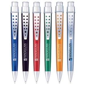 Calypso - Plastic, Push-action Ballpoint Pen With Retro Metallic Finish, Chrome Trim & Clip